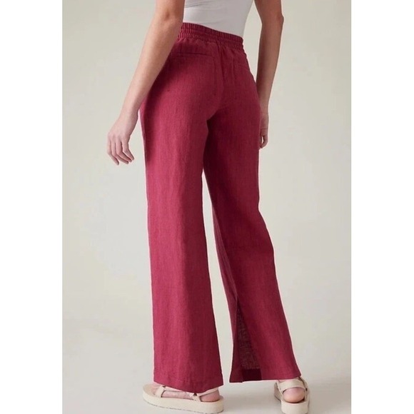 Athleta Retreat Linen Wide Leg Pant Sz 6 Tall CoffeeBerry Beach Coastal Pull On - Picture 2 of 13